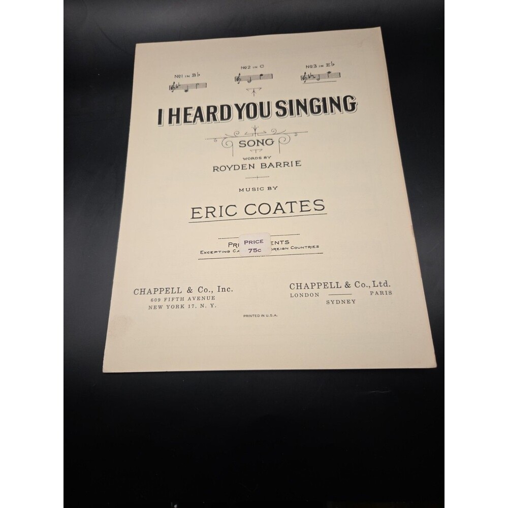 I HEARD YOU SINGING Eric Coates Royden Barrie sheet music 1923